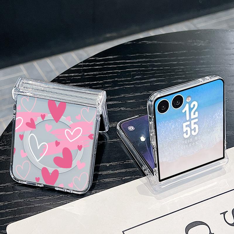 Modern Love Hearts Print Case For Samsung Galaxy Z Flip 8 7 FE 6 5 Z Flip8 Flip7 Flip6 Magnetic Clear Hard PC Folding Phone Cover