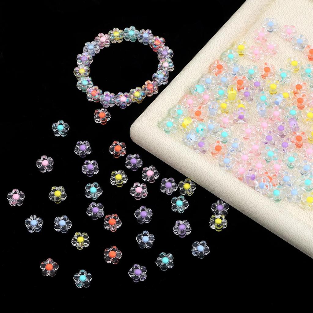50pcs/pack Transparent Acrylic Flower Beads In Loose Beads DIY Jewelry Accessories Hand-Woven Bracelet Hair Rope Beaded Material