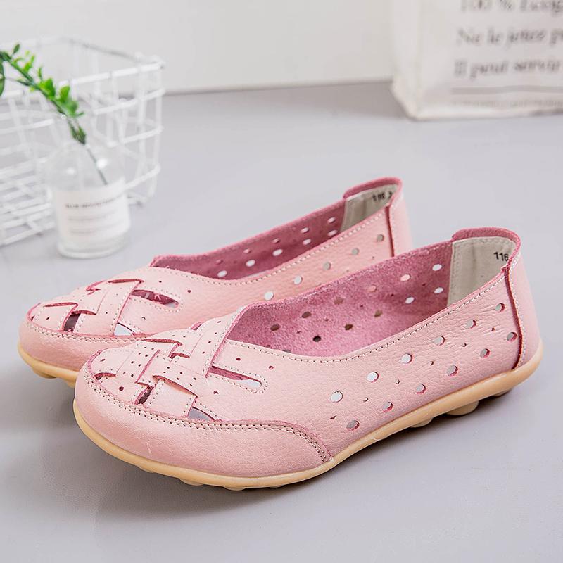 Women's Flats Loafers Leather Driving Shoes Moccasins Comfort Casual Slip On Summer Nurse Shoes for Mother Large Size