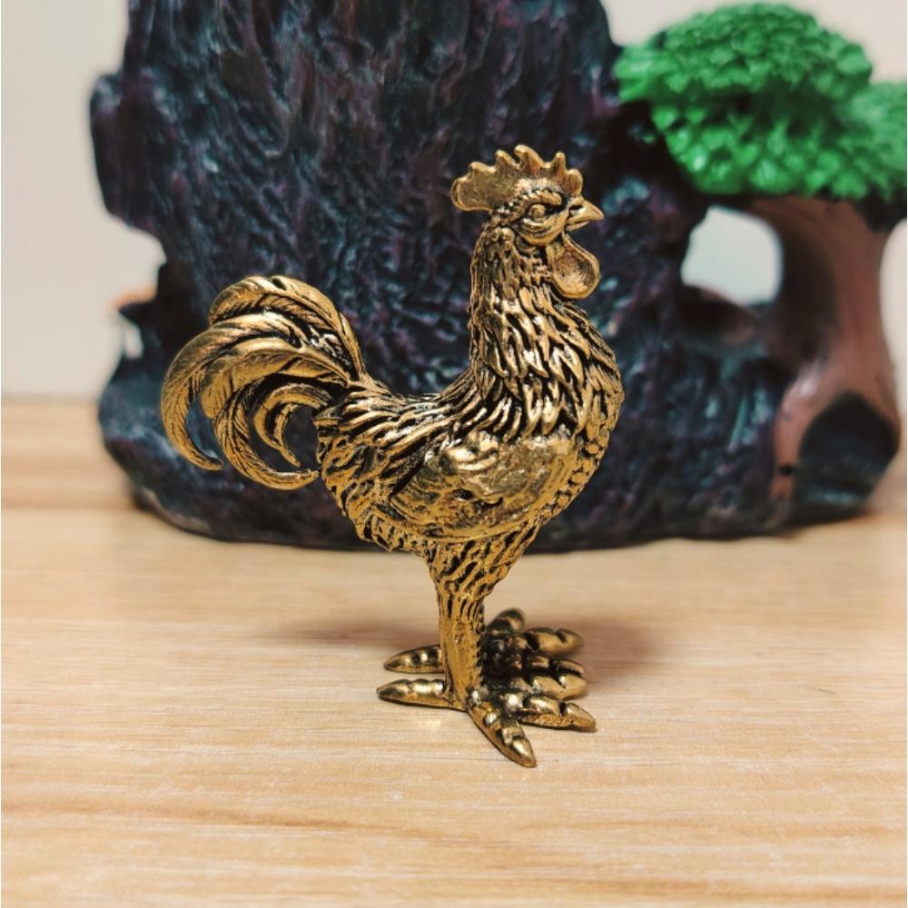 Miniature Antique Elegant Brass Rooster Figurines Feng Shui Ornament Copper Zodiac Animal Mini Desktop Crafts Home Decor Gifts