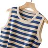 Women's Spring-Summer Striped Ice Silk Knit Tank Top - Loose, Slimming, Sleeveless, Round Neck