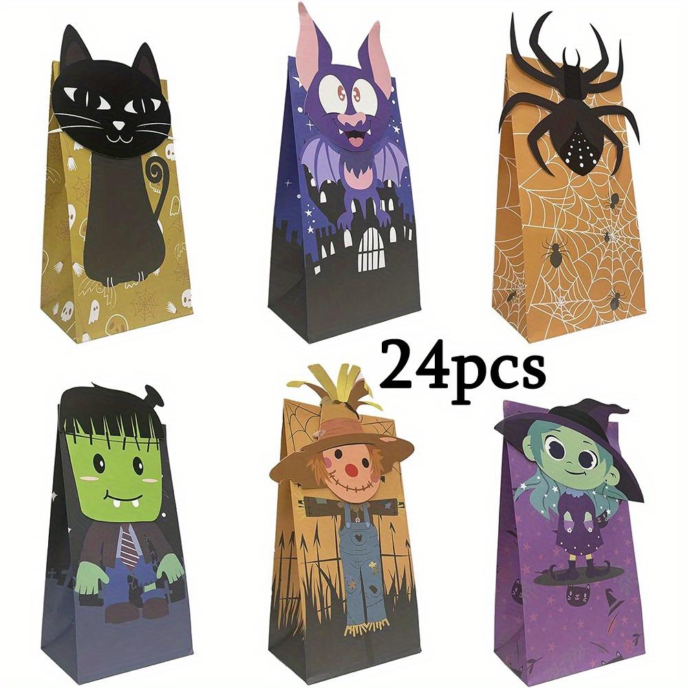 24pcs Halloween Treat Bags Party Tote Bag Packs Trick or Treat Goody Bags with Stickers Gift Bag Halloween Gift Bags Party Favor Bags Gift Wrap Bags