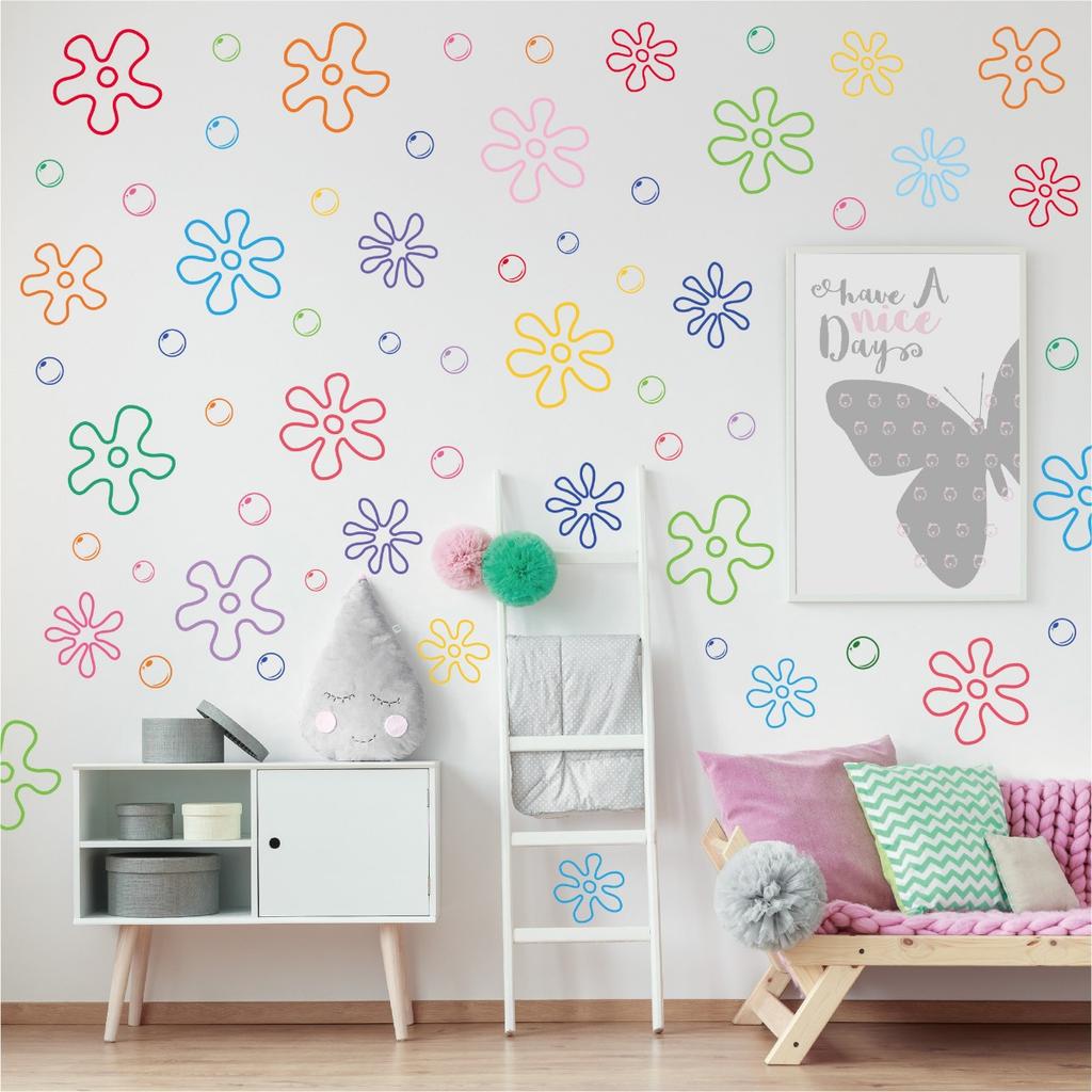 106PCS Flowers and Bubbles Wall Decals Under The Sea Birthday Party Peel and Stick Colorful Bubble Stickers Car,Bedroom,Bathroom,Windows,Laptop Decor
