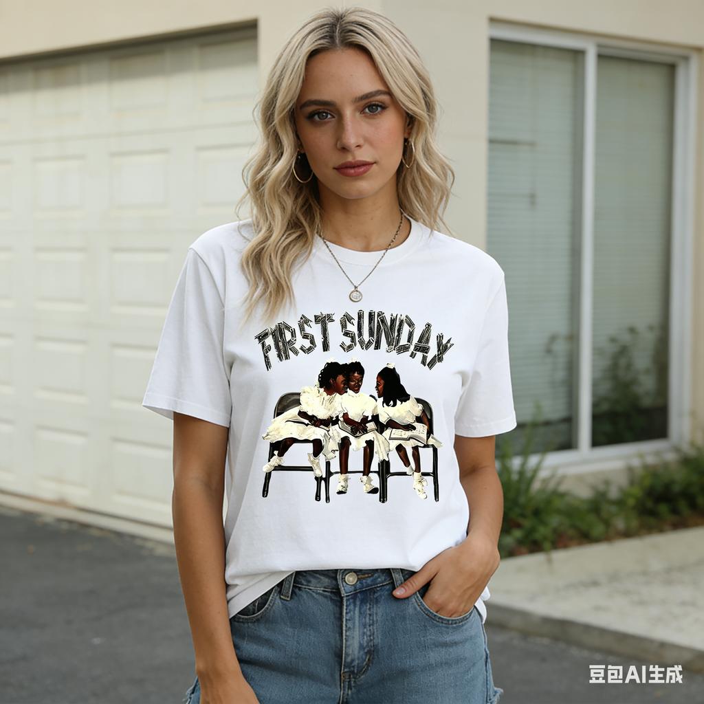 První neděle Grafické tričko Vintage s kulatým výstřihem Retro letní Prodyšné Krátký rukáv Ležérní dámské tričko