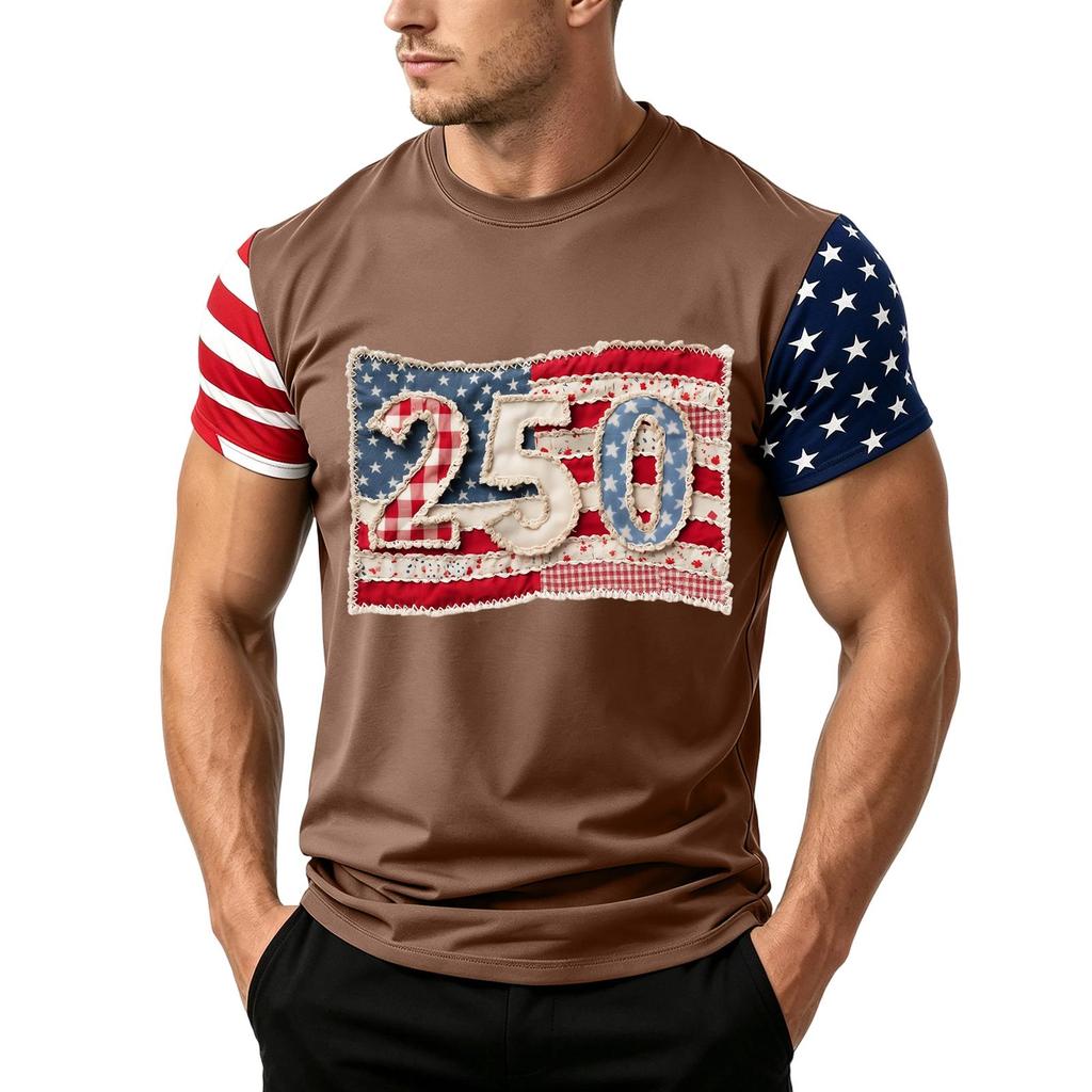 Men's Independence Day Flag Print Short Sleeve T-Shirt, Loose Casual Daily Summer Tops