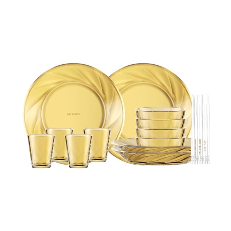 GLASSLOCK Amber Crystal 16-Piece Glass Dinnerware Set