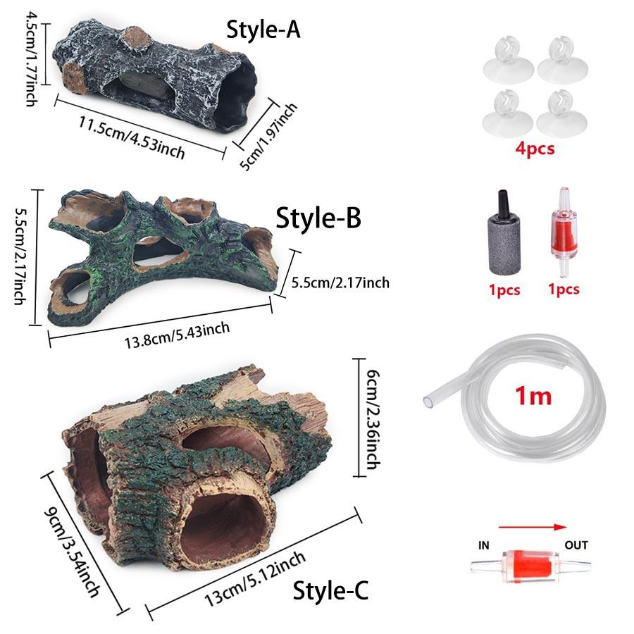 Aquarium Hollow Log Decor Multifunction Resin Fish Shrimp Hiding Cave Aquarium Oxygen Set Bubble Stone Aquarium Air Pumps Accessories