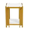 Nightstand with 2 Shelves, Gold Metal Frame with Glitter Effect, Marble Look, MDF for Bedroom, Living Room and Hallway, White & Gold-H55/W43/D40 cm