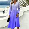 Women's Gradient Print Long Sleeve V-Neck Dress with Pockets Casual Fashionable