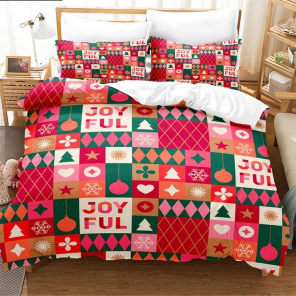

Santa Claus Duvet Cover Red White Bedding Set Merry Christmas Happy New Comforter Set Children Duvet Cover for Decor Gift EU Twin(135x200cm)