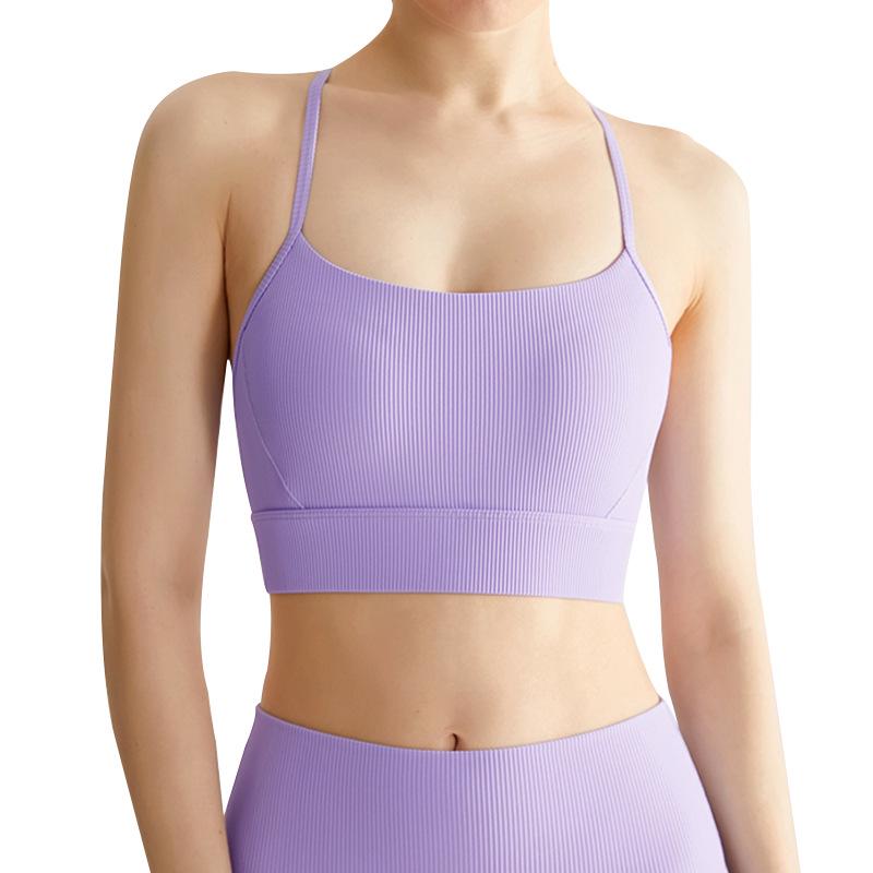 Women's Threaded Sports Bra with Thin Straps & Stylish Back - Fashionable One-Piece Yoga Camisole for Summer