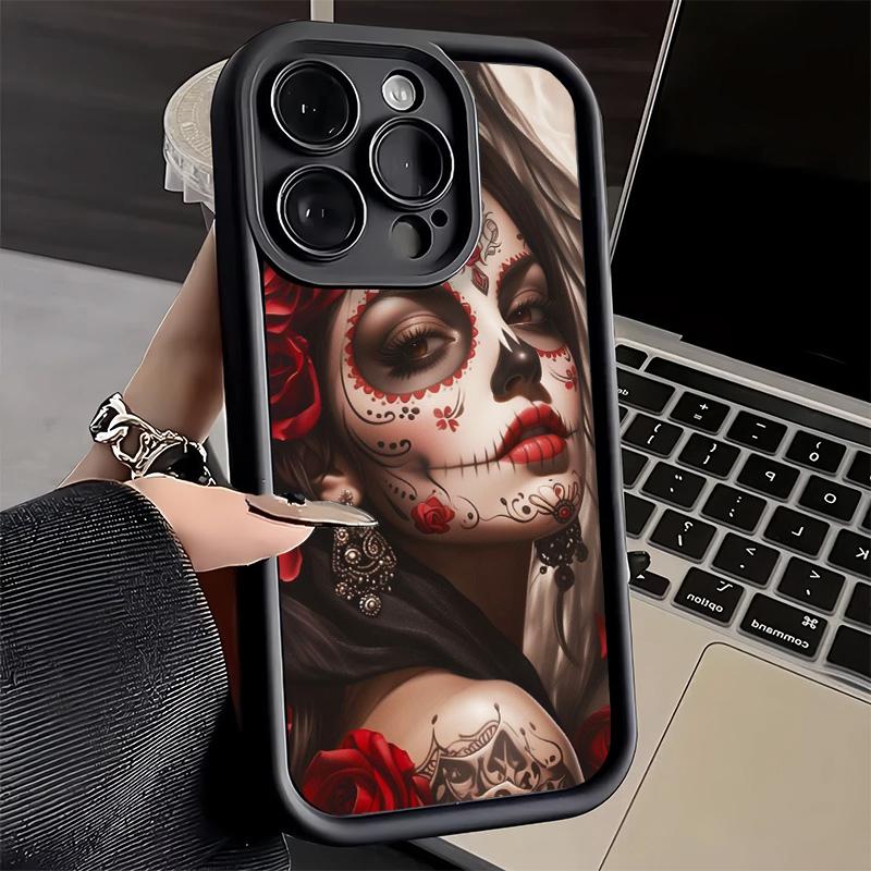 Phone Case for iPhone 17 Air 16E 15 16 Pro Max Catrina Beautiful Rose Girl Skull Cover 14 Plus 13 12 Mini Soft Shell Silicone Fu