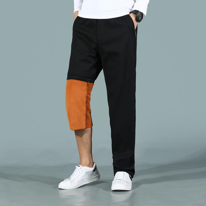 Men's Winter High Waist Thick Pants Plus Size Loose Thermal Lined Pockets Working Warm Fleece Pants
