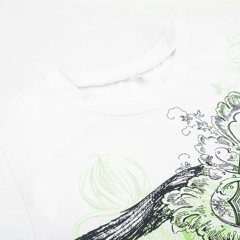 Women Crew Neck Vintage Sketch Print Side Ruched Slim Long Sleeve Casual Tee