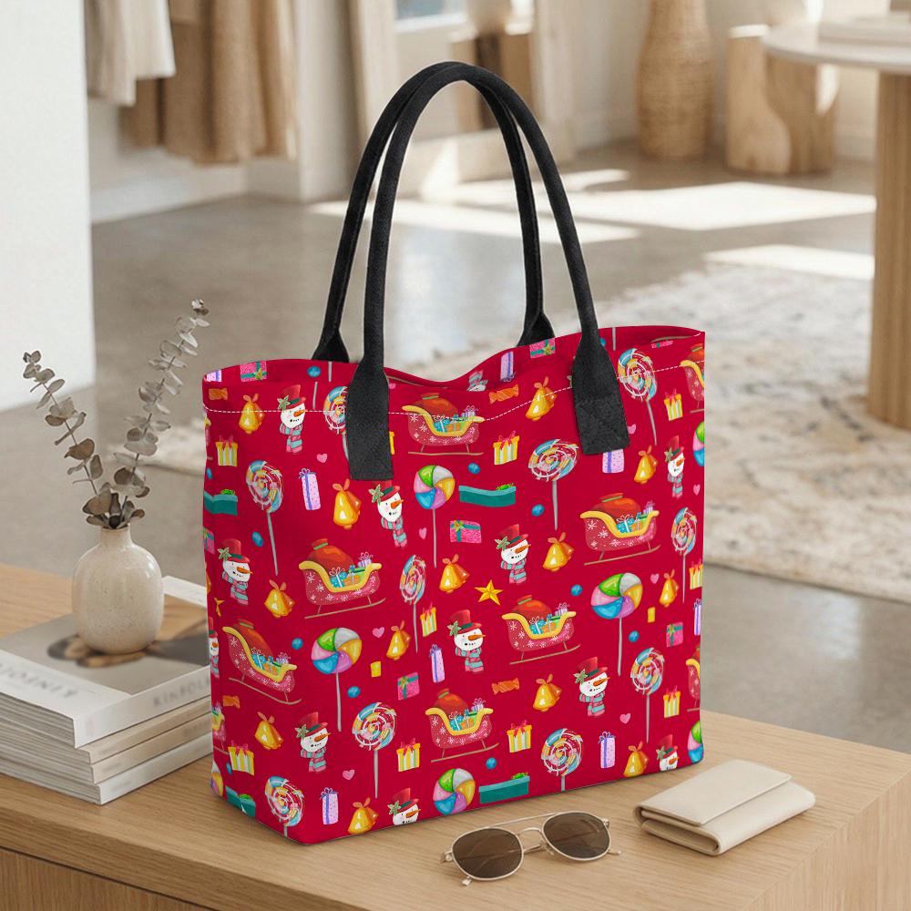 Christmas Pattern Casual Tote Bag Large Capacity Daily Handbag for Holiday Shopping Outdoor Use