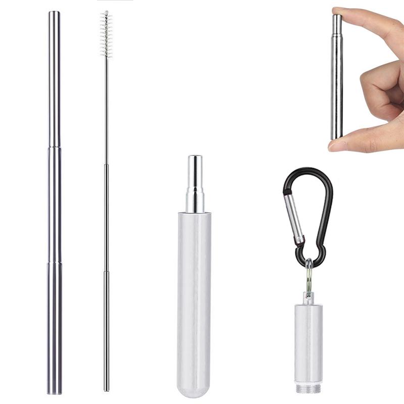 Collapsible Reusable Straw Portable Stainless Steel Telescopic Drinking w/Brush Collapsible Reusable Straw Portable Stainless Steel Telescopic Drinking w/Brush