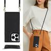 For iPhone 15 Pro Max RFID Blocking Card Holder Kickstand Cover Anti-drop Phone Case with Shoulder Strap