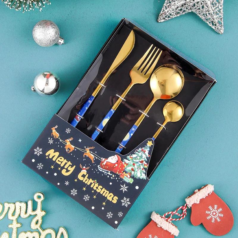 Mirror Golden Stainless Steel Cutlery Creative Christmas Personalized Christmas Complete Dinner Dinnerware Cuisine