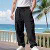 Men Winter Spring Cargo Pants with Multi Pockets Elastic Waist Straight Loose Street Style Sport Trousers