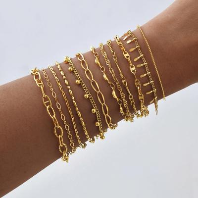 Gold Plated Link Bracelet for Women, Stainless Steel Stackable Chain Wristband, Adjustable Waterproof Jewelry