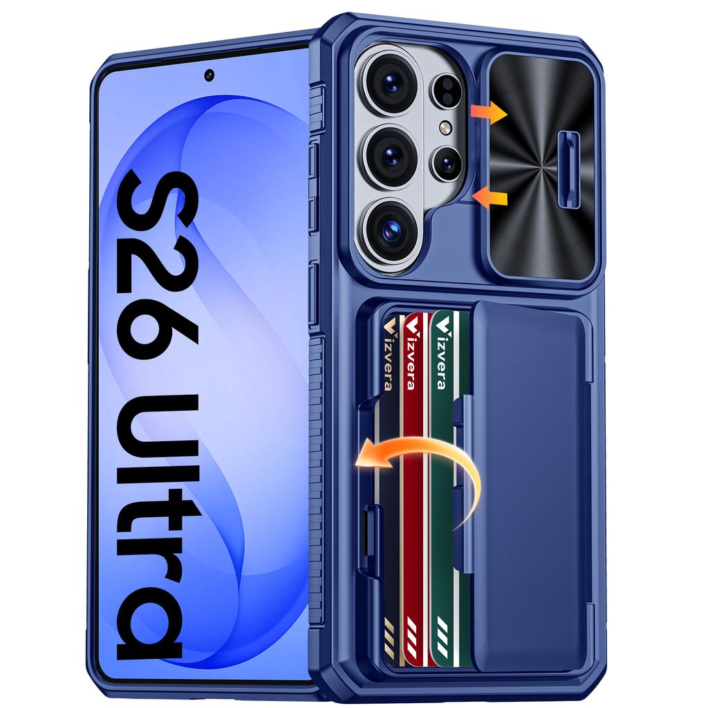 Avec Porte-Cartes, Cache-Objectif Coulissant et Support pour Étui de Téléphone Samsung Galaxy S26 Ultra, Étui Portefeuille Anti-Chute en PC+TPU - Rose Clair