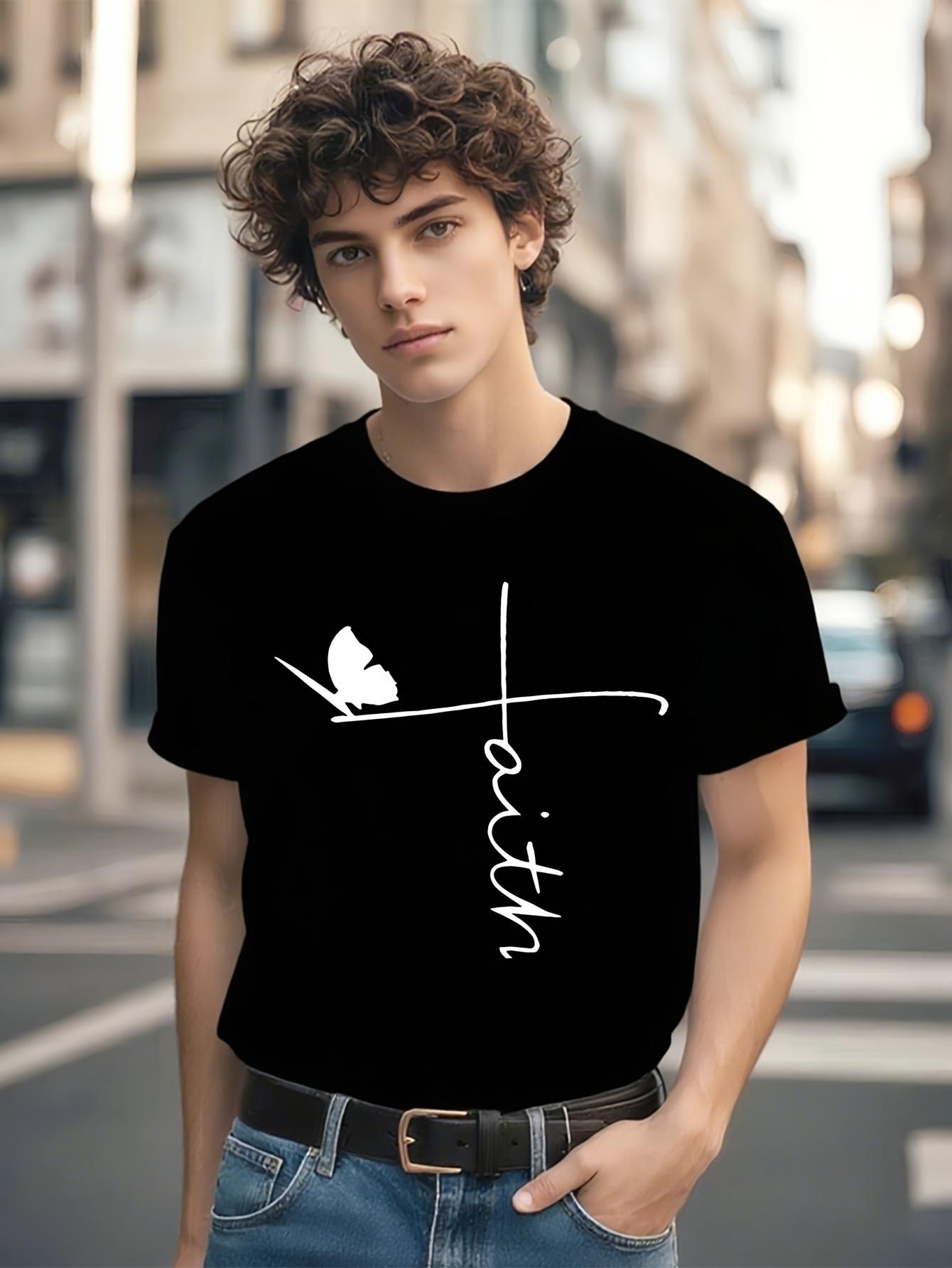 Wo Black Cotton Crew Neck Tshirt with Cross Faith Print L