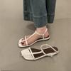 2025 European and American Summer Versatile Flat Bottom Black Snake Pattern Thin Belt T Word Soft Bottom Flat Heel Word Belt Student Sandals Women