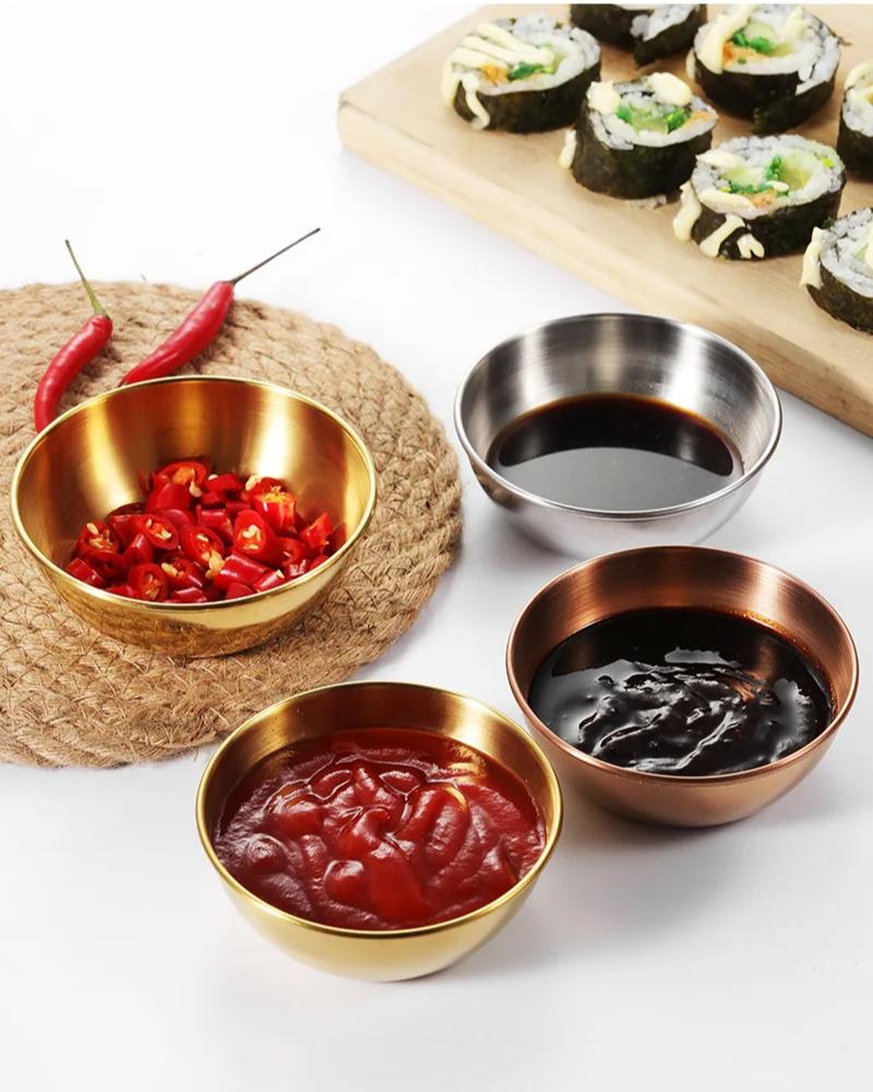 Stainless Steel Golden Sauce Dishes Appetizer Seasoning Serving Dishes Sets Tray Spice Plates Kitchen Tableware