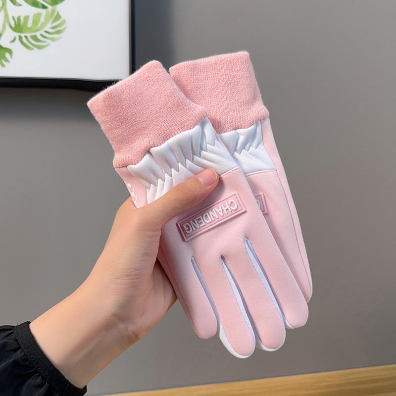 

Рукавички жіночі зимові теплі оксамитові зимові вітрозахисні водонепроникні сенсорні для спорту на відкритому повітрі мотоцикла електромобіля їзди one size fits all рожевий