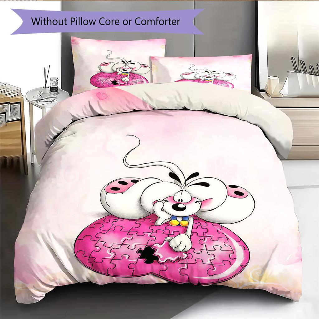 Diddl Pattern Bedding Quilt Set Home Decoration Gift (1 * Duvet Cover + 2 * Pillowcase Without Core)