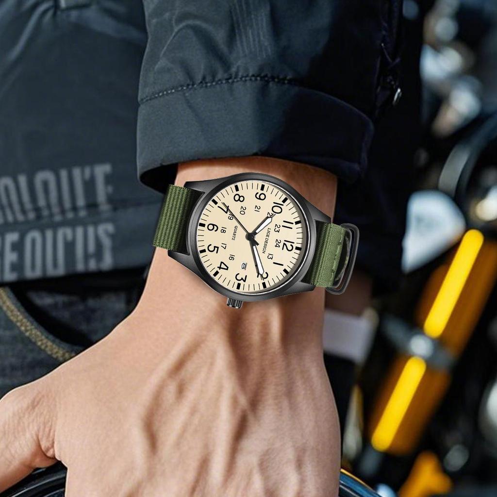 LIGE Outdoor Men Watch Nylon Strap Sports Waterproof Men's Quartz Watch