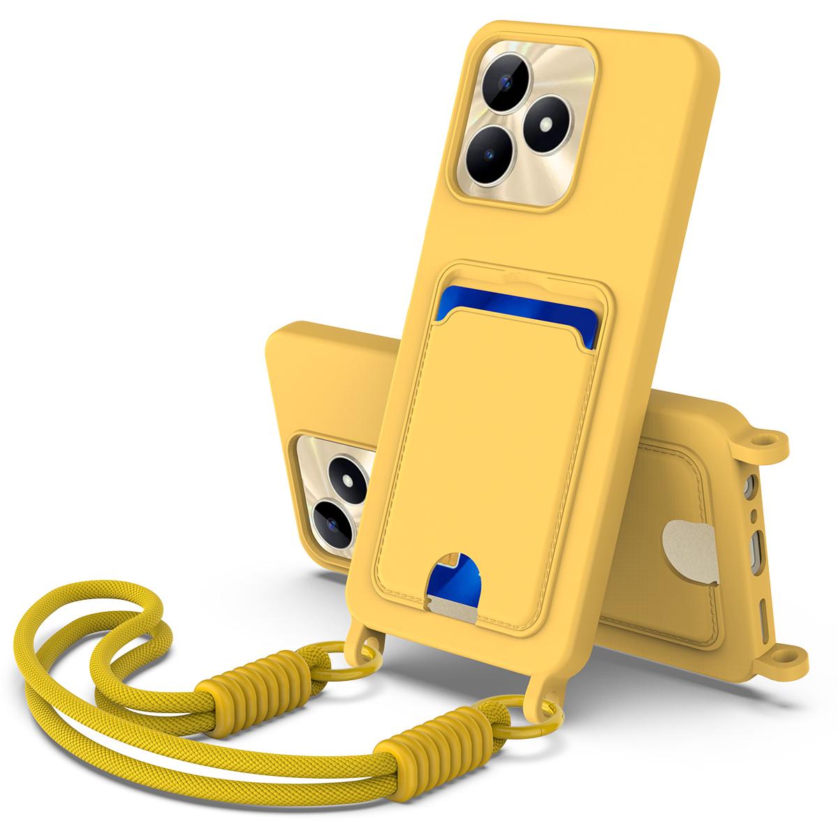 

Жидкий силиконовый чехол для Realme Narzo N53 4G/C53 (Глобальный)/(Индия)/C51/Чехол-картхолдер для телефона 4G с коротким ремешком Yellow