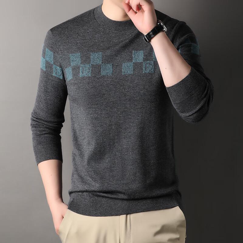 Men's Color-Block Plaid Wool Blend Knit Sweater