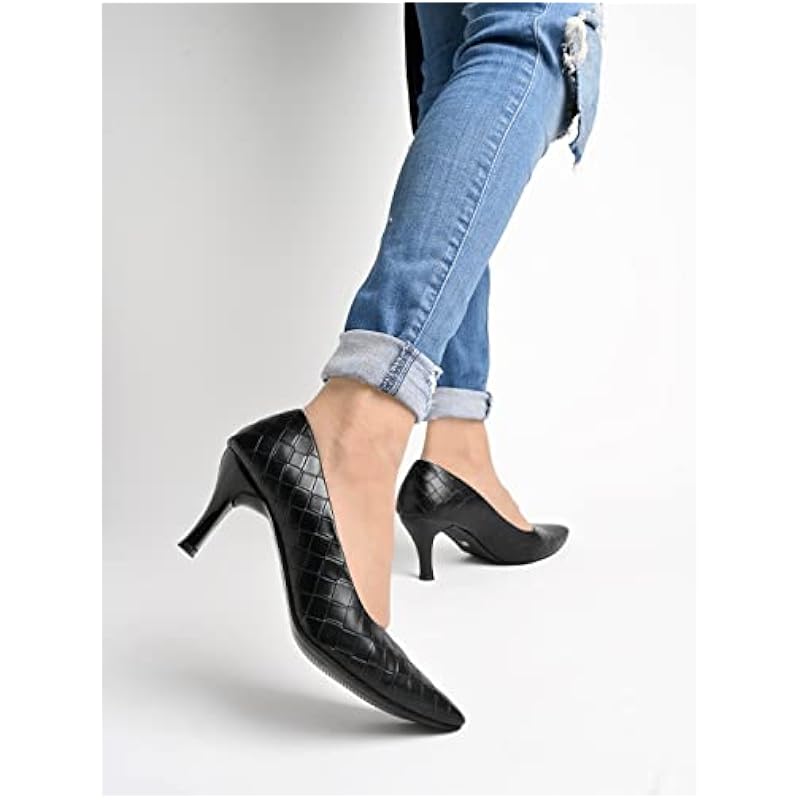 Shoetopia Women'S Block Heel Pumps Black, 2 Uk