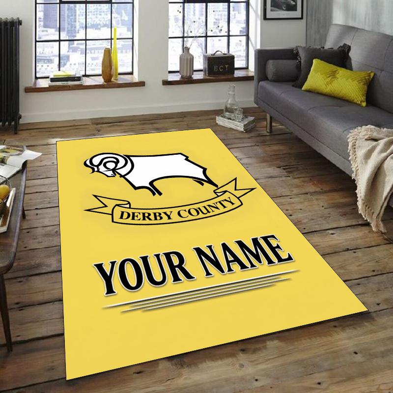 Derby County F.C. Design Area Rug Personalized Name- Non-Slip, Soft & Cozy Floor Mat for Living Room, Office - Indoor/Outdoor Carpet