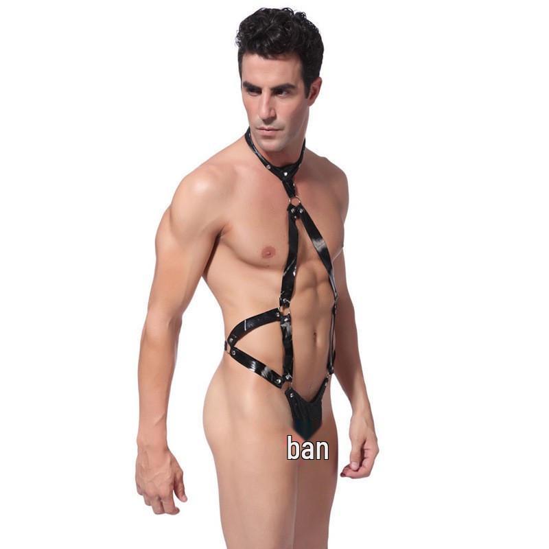 Lenjerie tanga dintr-o bucată din piele PU pentru bărbați, stil european și american