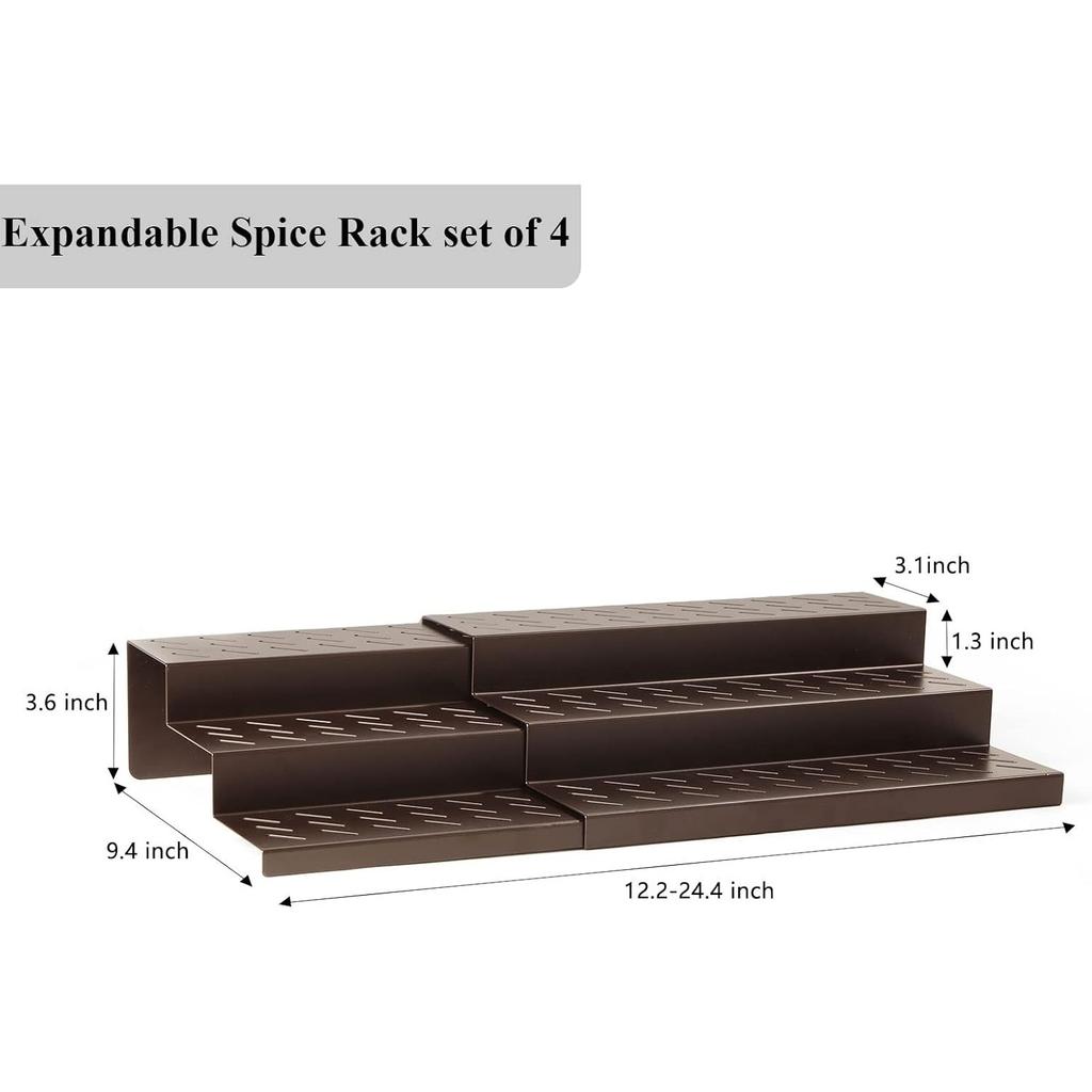 4-Pack Expandable Spice Rack Organizer - Adjustable Cabinet Shelves for Kitchen/Pantry, Space Saving Storage Set