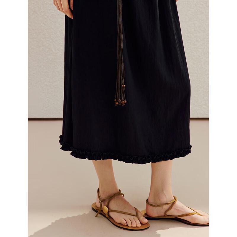 INMAN Black Sleeveless Drape Neck Dress