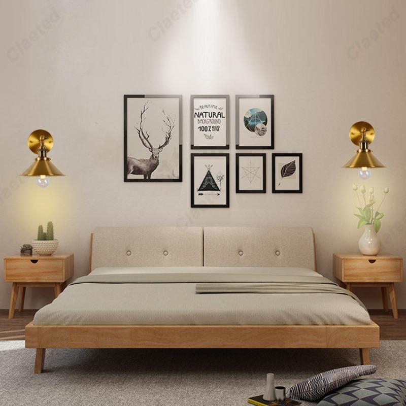 LED Minimalist Retro Gold E27 Wall Lamp Bedroom Bedside Lamp Home Dining Hall Corridor Staircase Decoration Lighting Fixture