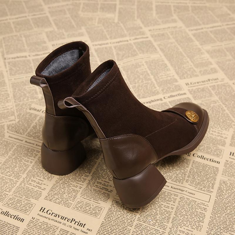 

Leather short boots women s autumn new thick-soled Martin boots thick-heeled small bare boots high-heeled thin boots 39