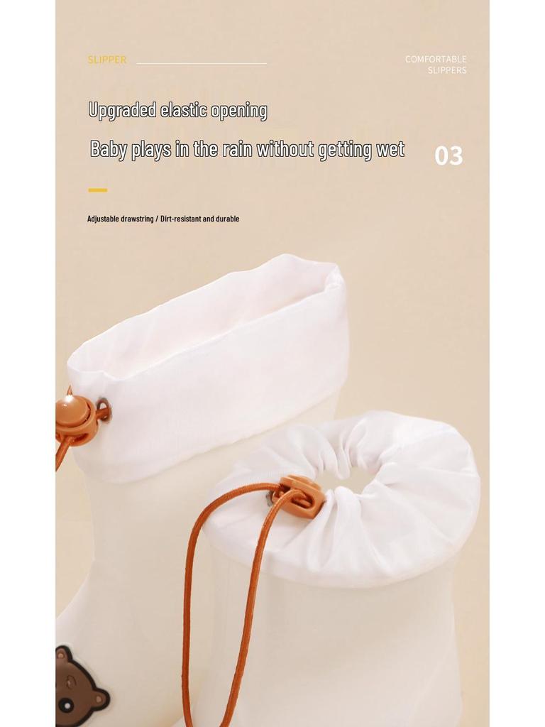 Feng Qing Fan Kids' Waterproof Rain Boots with Non-slip Sole and Elastic Cuff - Cartoon Design for Toddlers