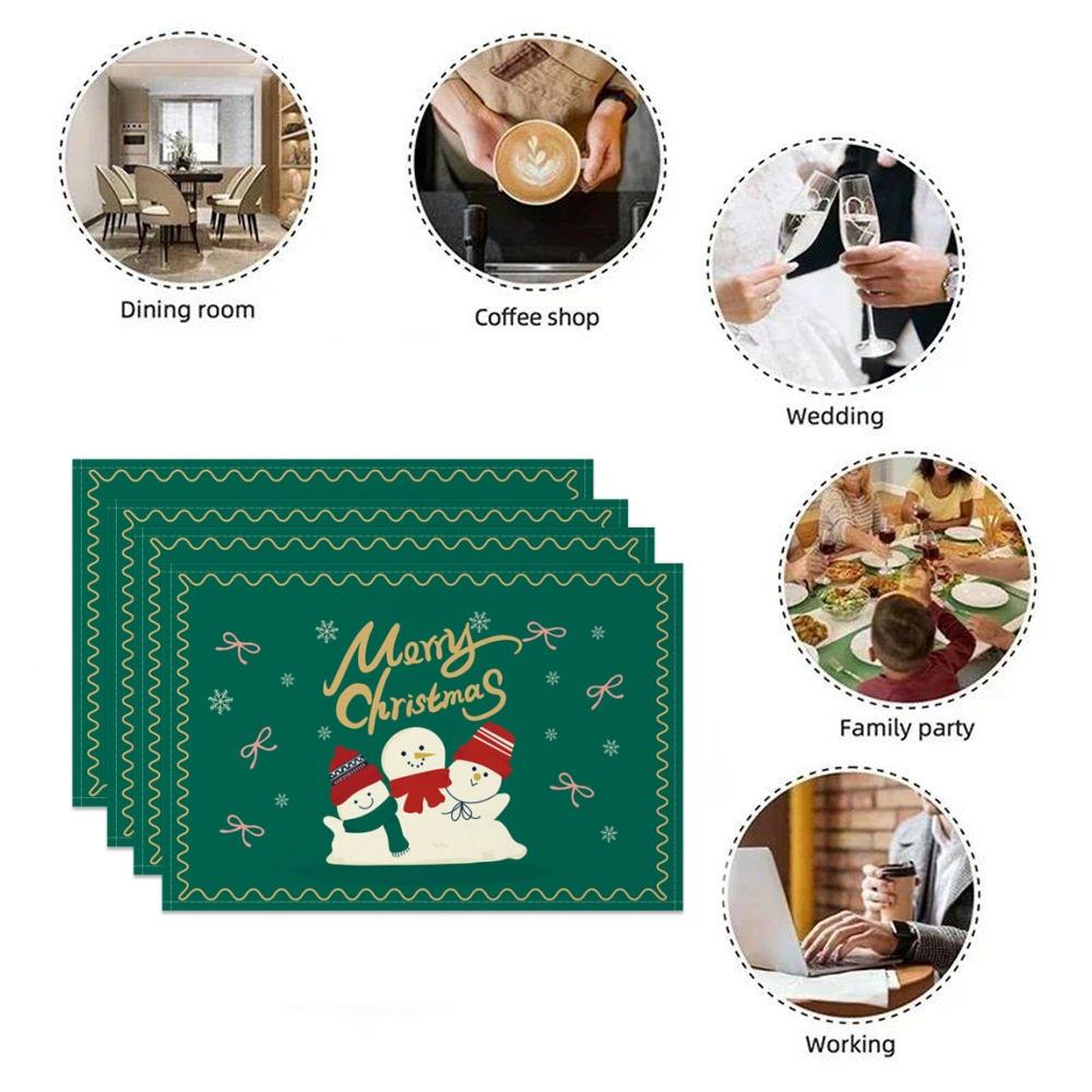 4pc/set 2025 Christmas Placemats Snowman Santa Pinecone Green Theme Holiday for Xmas Decor Linen Washable Christmas Tableware