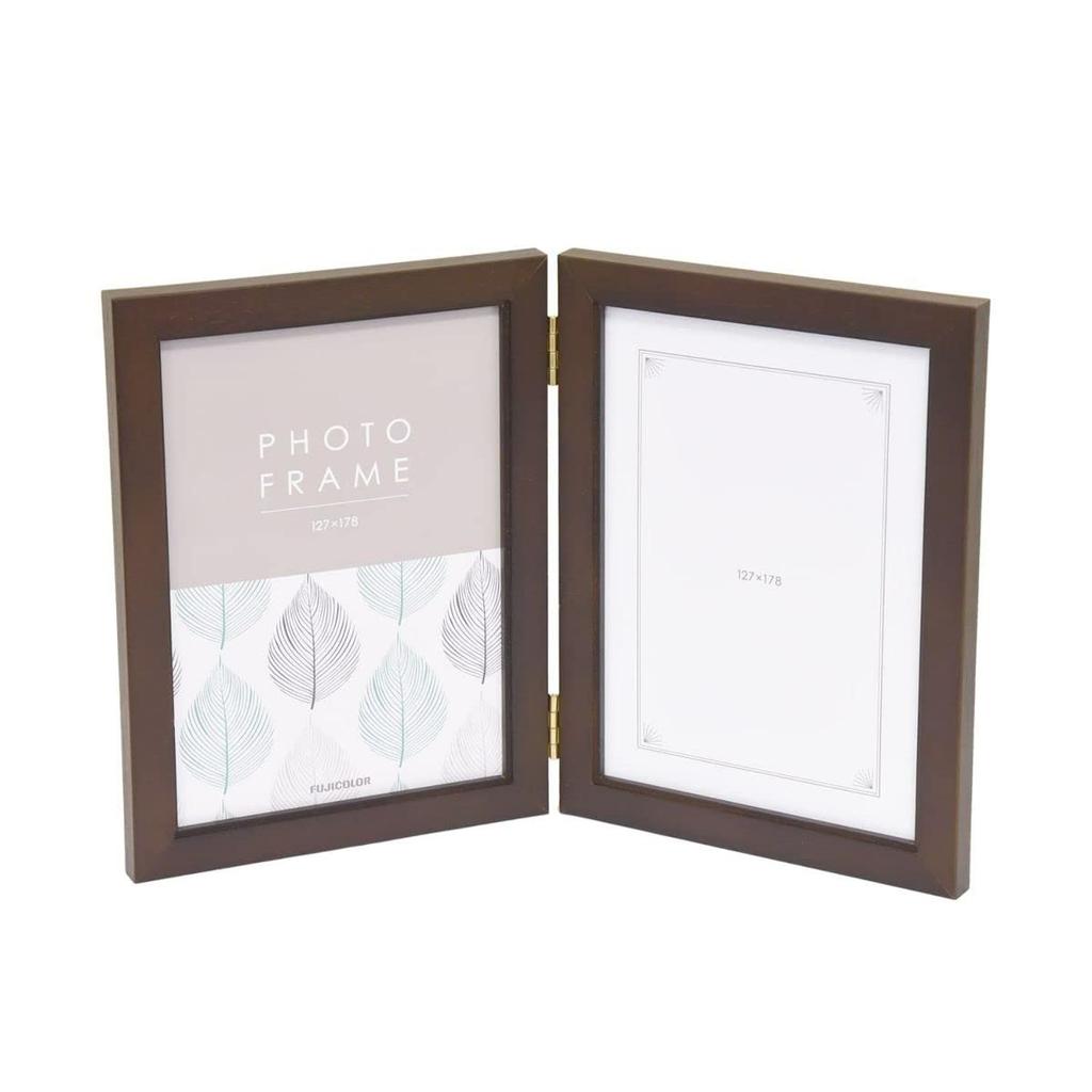 FUJICOLOR Photo 2L size x 2 Brown Frame, Wooden, 4612TK, panels,