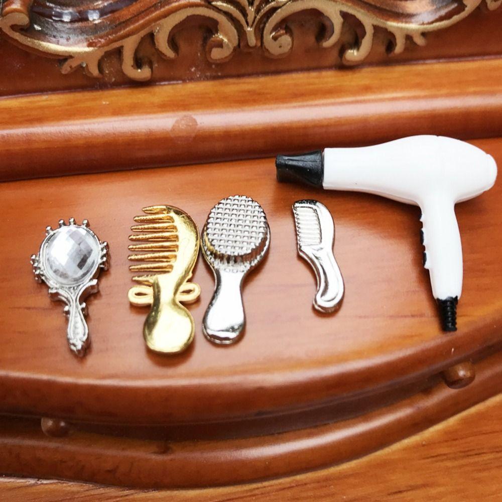 1/12 Dollhouse Makeup Kit Plastic Doll Dressing Tool Set Doll Hair Dryer Comb  Dollhouse Decoration