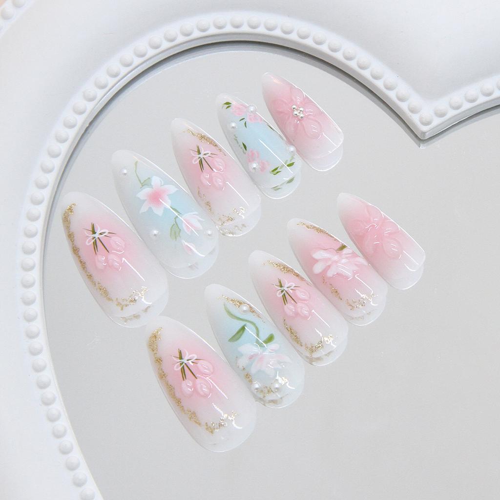 Three-dimensional light flower blush pearl fine flash sweet versatile European and American ins style removable wearable armor 24 pieces
