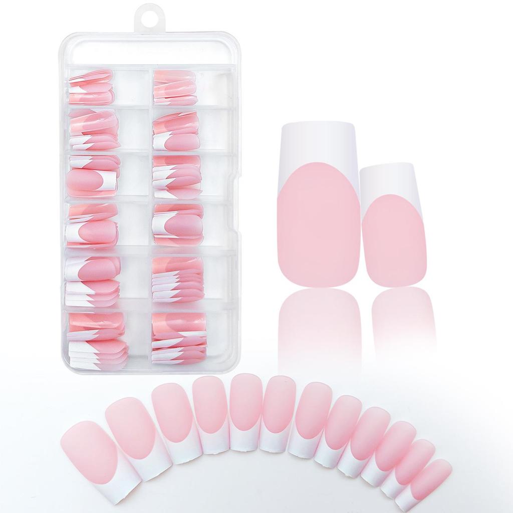 120-Piece Black & White French Square False Nails Set - Reusable Wear-On Manicure Tips