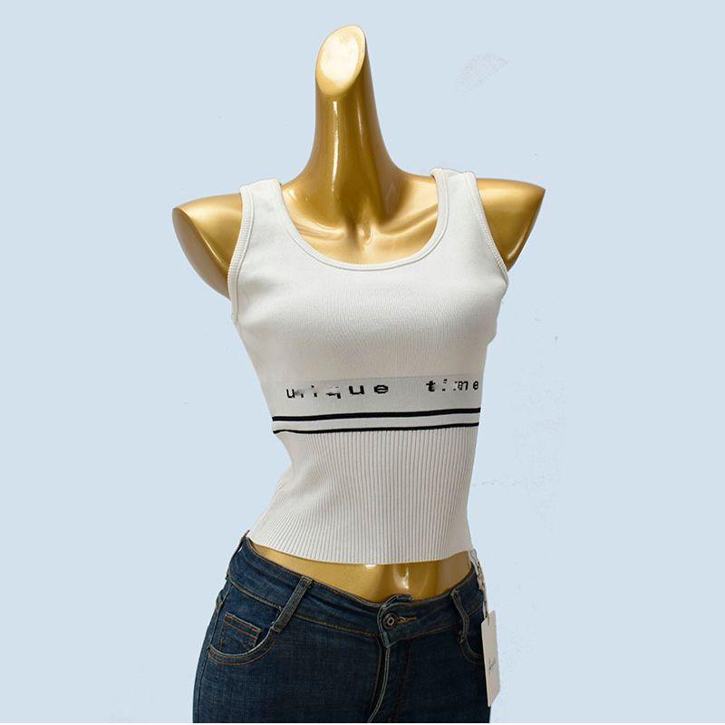 European Goods Alphabet Knitting Camisole Women's Inner Wear Base Summer Outwear Silm Short Sleeveless Beauty Back Casual Tops