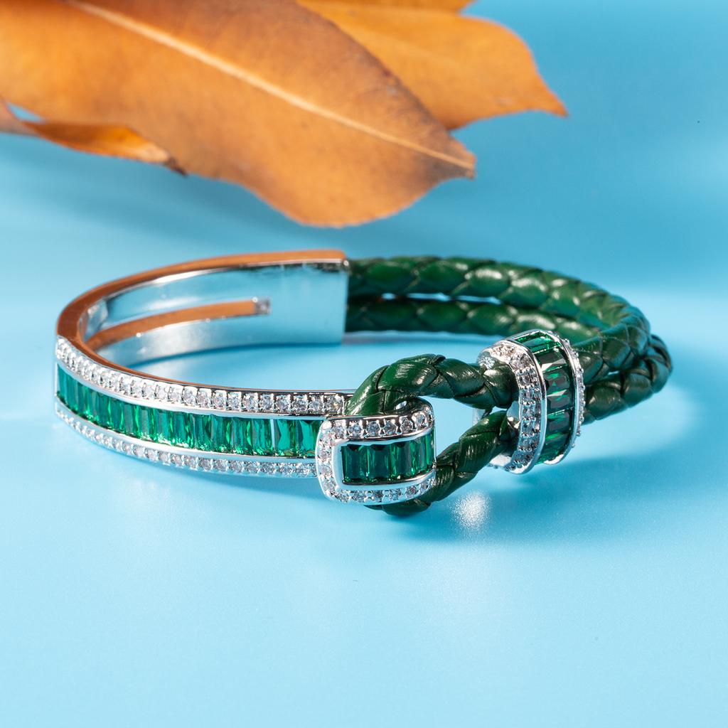 Fashion Light Luxury Diamond-encrusted Horseshoe Buckle Bracelet High-end Zircon Woven Hand Rope Versatile Niche Temperament Bracelet