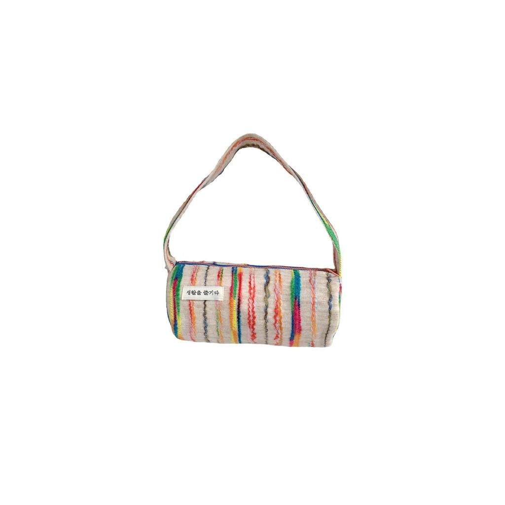 Trendy Street Style Canvas Tote Bag Colorful Stripes Medium Shoulder Bag
