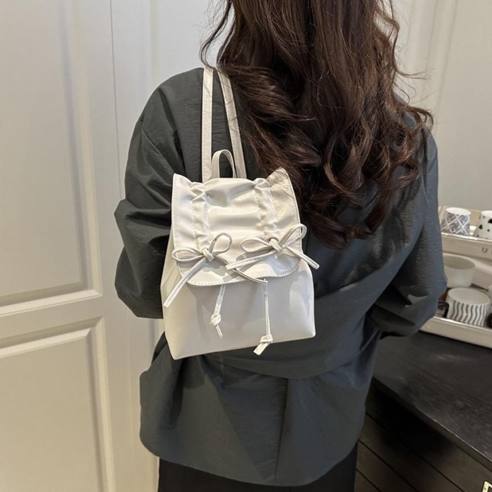 Tie Bow Backpack Y2k Student School Bag Portable Pu Leather Backpack  Children